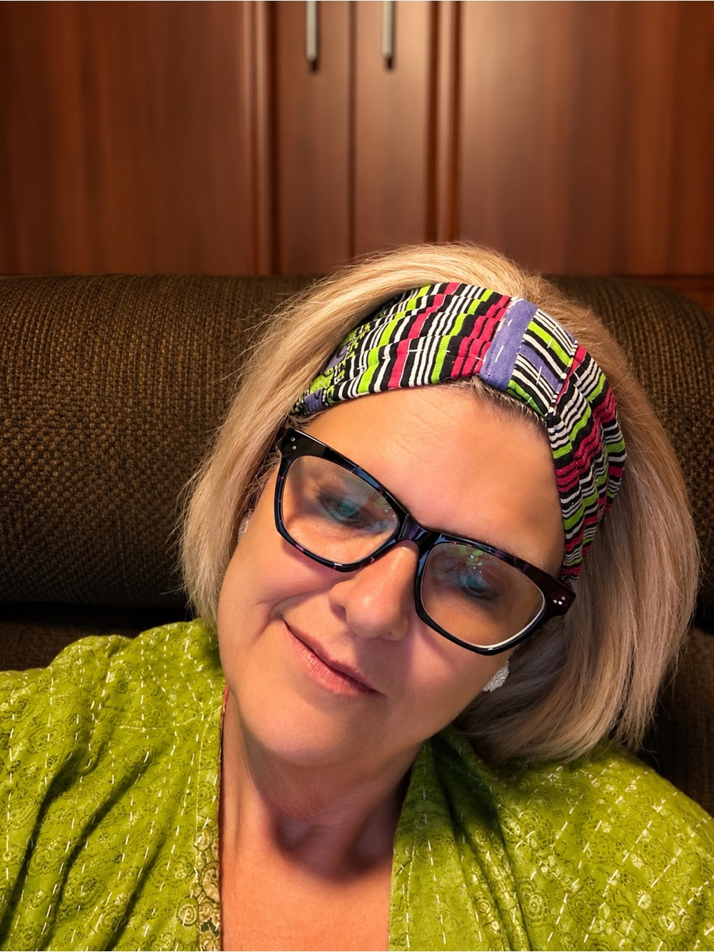 Kantha-Striped Multicolor Knotted Headband - Pink, Green & Black-Made in India
